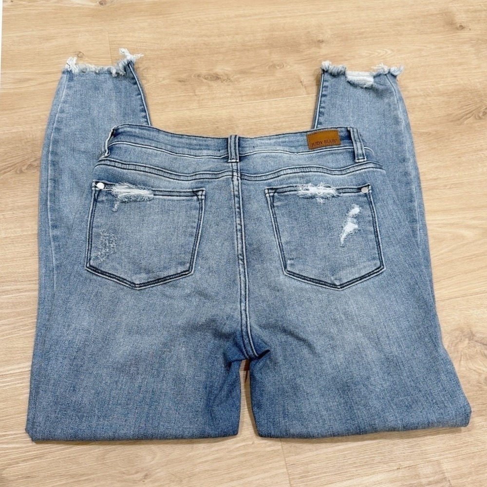 Judy Blue Womens Blue Distressed Denim Raw Hem Stretch Skinny Fit Jeans Size 7 - Picture 4 of 8